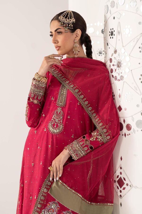 3 Piece Embroidered Raw Silk Suit - Pink