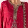3 Piece Embroidered Raw Silk Suit - Pink