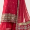 3 Piece Embroidered Raw Silk Suit - Pink