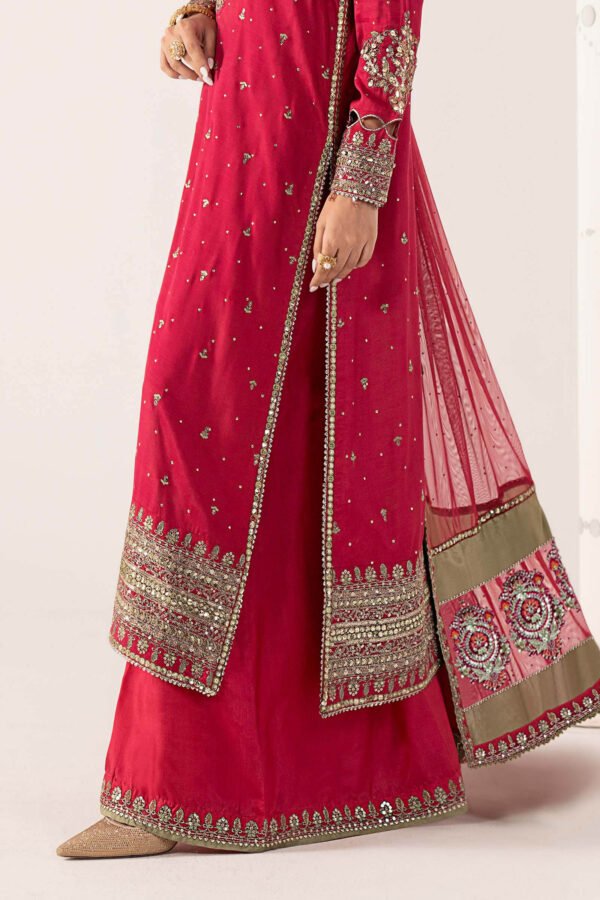 3 Piece Embroidered Raw Silk Suit - Pink