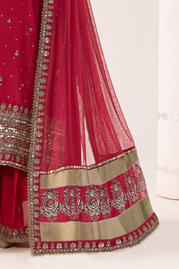 3 Piece Embroidered Raw Silk Suit - Pink