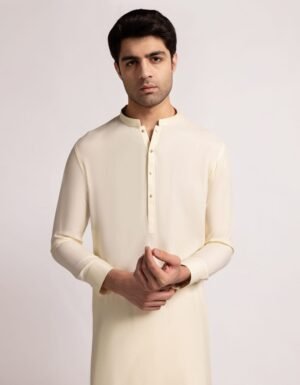 Light Yellow Cotton Semi-Formal Kameez Shalwar