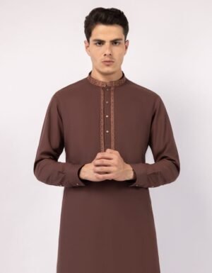 Brown Semi-Formal Kameez Shalwar