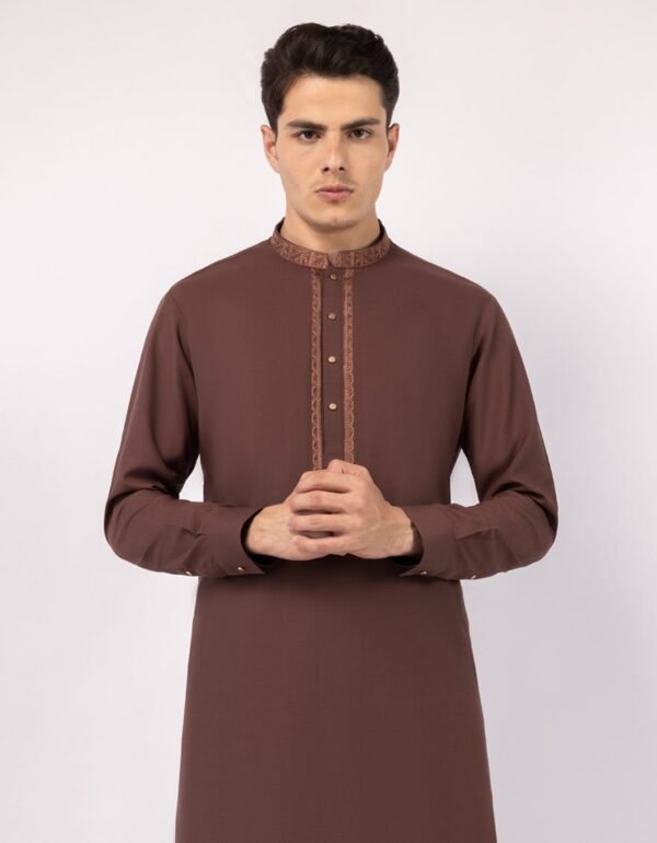Brown Semi-Formal Kameez Shalwar